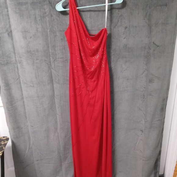 Niki Lavis Dresses & Skirts - Niki by Niki Livas Red Beaded One Shoulder Full Length Gown Size 10
